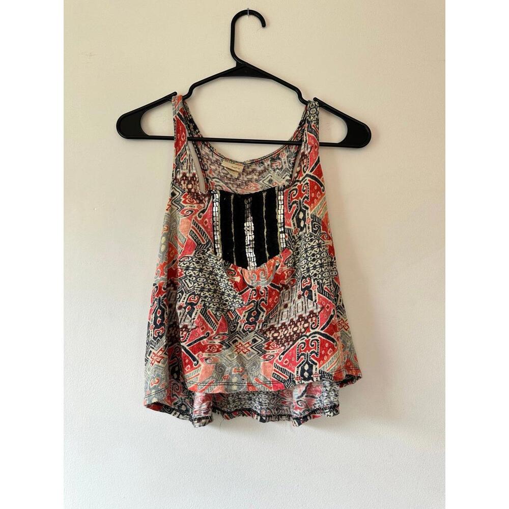 Daytrip Coral and Black Embellished Crop Tank Top